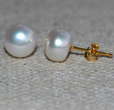 Real Pearl Golden Earrings 8MM Freshwater Studs Wedding Bridesmaid Gift