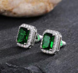 925 Silver Emerald Green Zircon Crystal Earrings Women Jewelry