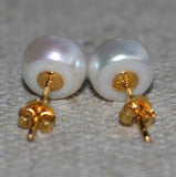 Real Pearl Golden Earrings 8MM Freshwater Studs Wedding Bridesmaid Gift