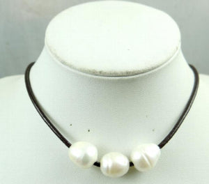 Brown Leather Freshwater Pearl Necklace