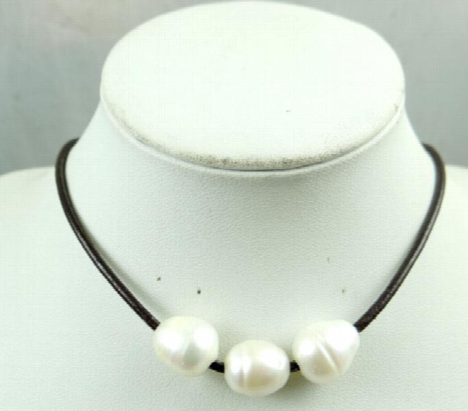 Brown Leather Freshwater Pearl Necklace