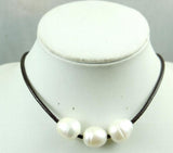 Brown Leather Freshwater Pearl Necklace