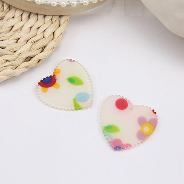 40pcs Floral Heart Shape Resin Charms DIY Jewelry Findings