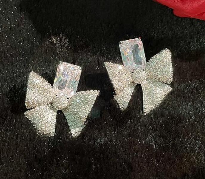 S925 Silver Bow Zircon Crystal Earrings DIY Jewelry