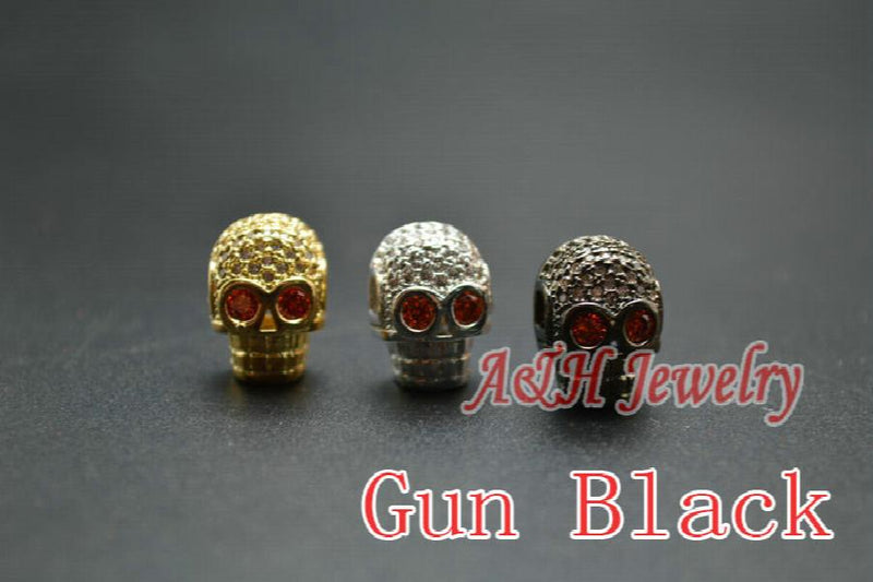 Skull Head Beads Red Zircon Eyes DIY Findings 10pc