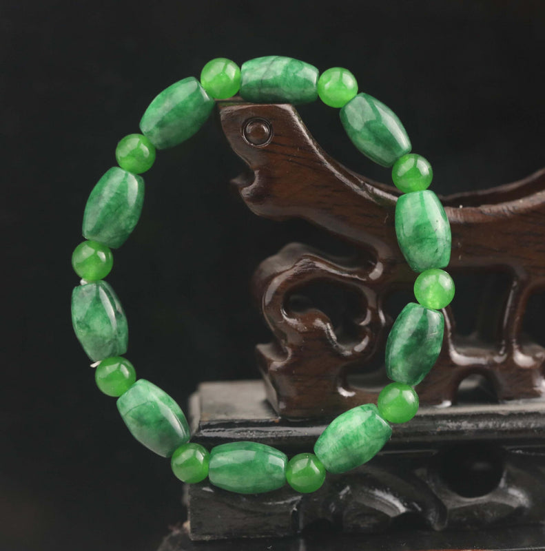 Natural Jade Hand Green Beads Bangle Elastic Bracelet