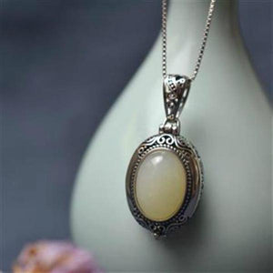Chinese Retro Mirror Box Charm Pendant Necklace Silver Jewelry