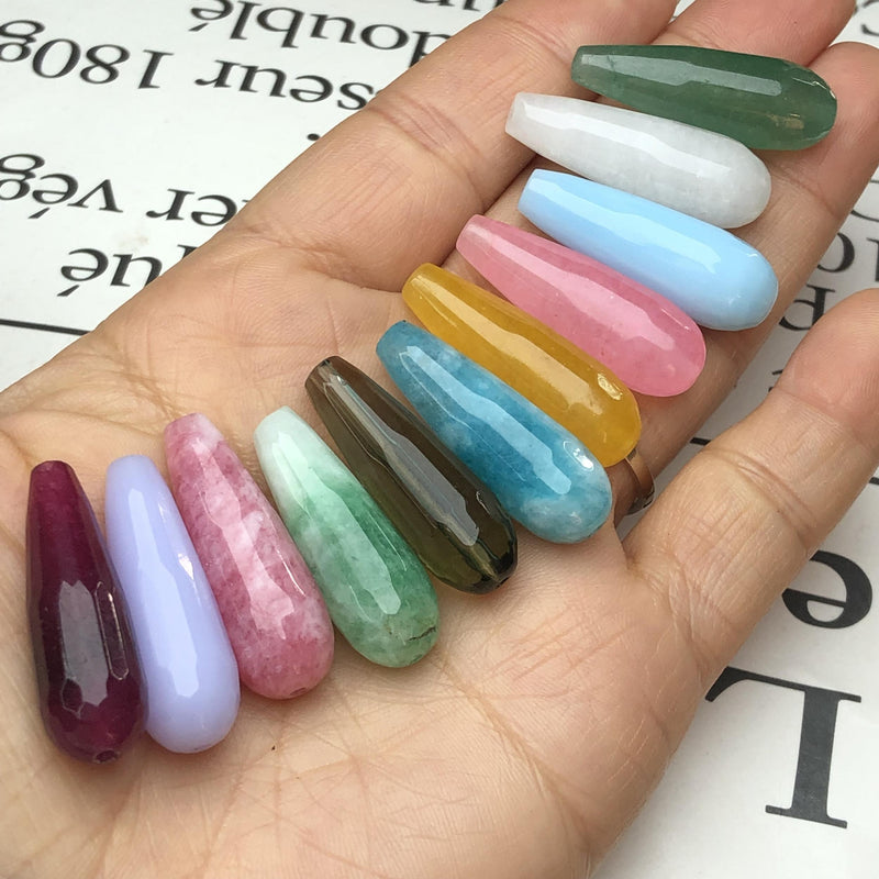 10x30mm Water Drop Faceted Chalcedony Jades Stone Beads