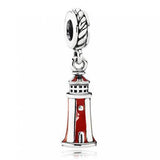 S925 Silver Enamel Lighthouse Dangle Pendant Bead for Bracelet Bangle