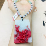 Natural Chicken Blood Jade Carved Flower Pendant Necklace