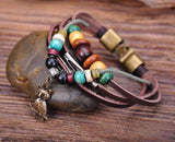 G55 Bronze Owl Pendant Hemp Leather Bracelet Cuff
