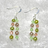 Freshwater Pearl Earrings Lime & Cream Crystal Beads Dangle Fine Gift