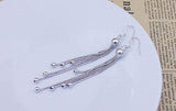 925 Silver Beads Tassel Chain Earrings for Women
