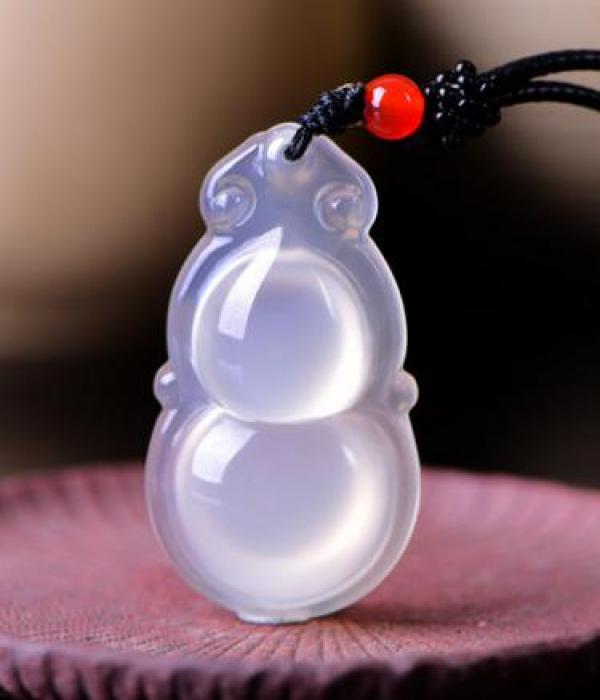 Jade Gourd Pendant Rope Chain Necklace Women Fengshui Lucky Amulet