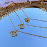 A-Z Initials Heart Plated Necklace Enamel Alphabet Pendant Flower Necklace
