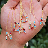 Colorful Alphabets Pendant Necklace Women Rainbow A-Z 26 Letter O-Chain