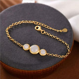 925 Silver Chalcedony Charm Bracelet, Vintage Natural Stone Jewelry Bangle