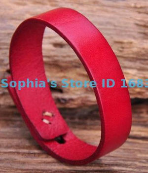 Red Retro Buttons Leather Wristband Bracelet Cuff
