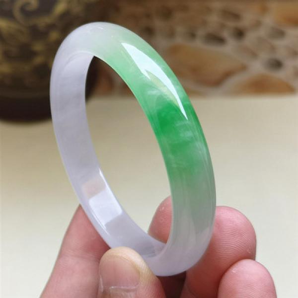 Zheru Jewelry Natural Burmese Light Green Jade Light Purple 54-64mm Bracelet