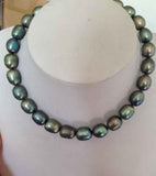Tahitian Green Baroque Pearl Necklace 18in 925 Silver