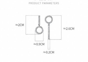 925 Silver Asymmetry Earrings Bar & Open Circle CZ Set