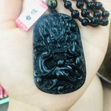Natural Ink Green Carved Dragon Pendant Necklace
