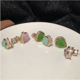 Drop-shaped Cubic Zirconia Women's Earrings with Pink Gemstone Inlay