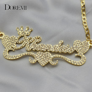 DOREMI Name Necklace Zircon Crystal Bling Pendant Stainless Steel Nameplate