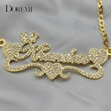 DOREMI Name Necklace Zircon Crystal Bling Pendant Stainless Steel Nameplate