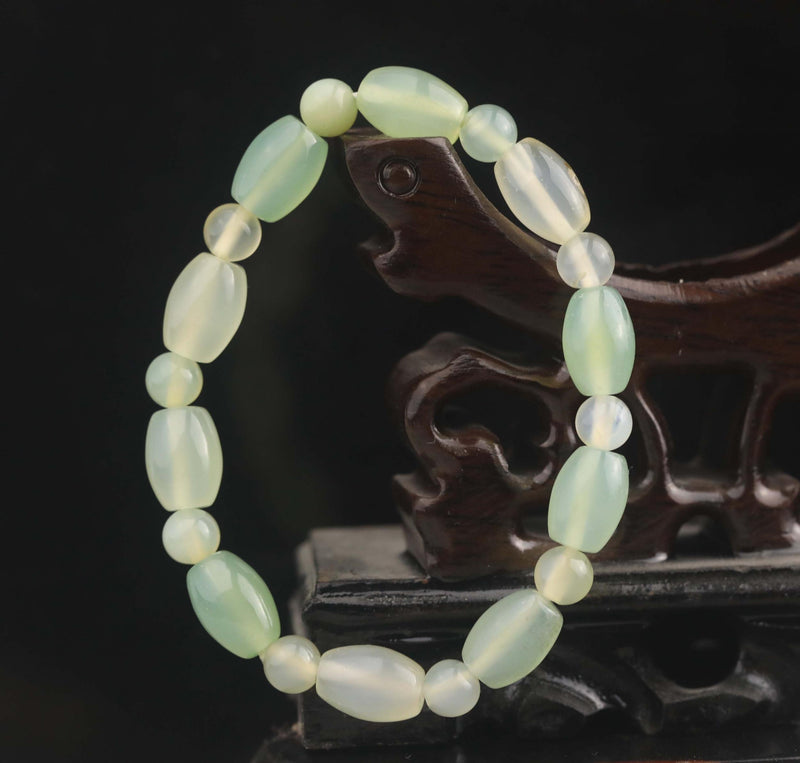Natural Jade Hand and Green Beads Bangle Bracelet