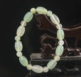 Natural Jade Hand and Green Beads Bangle Bracelet