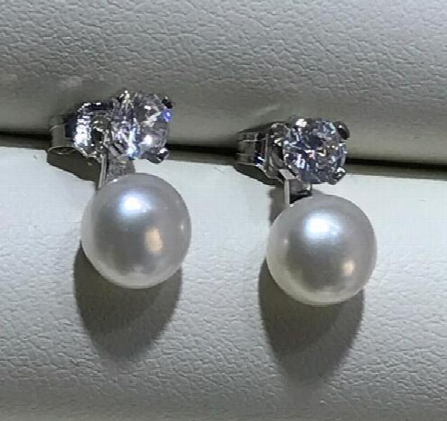 925 Silver Women's Snowflake Crystal Pink Freshwater Pearl Earring