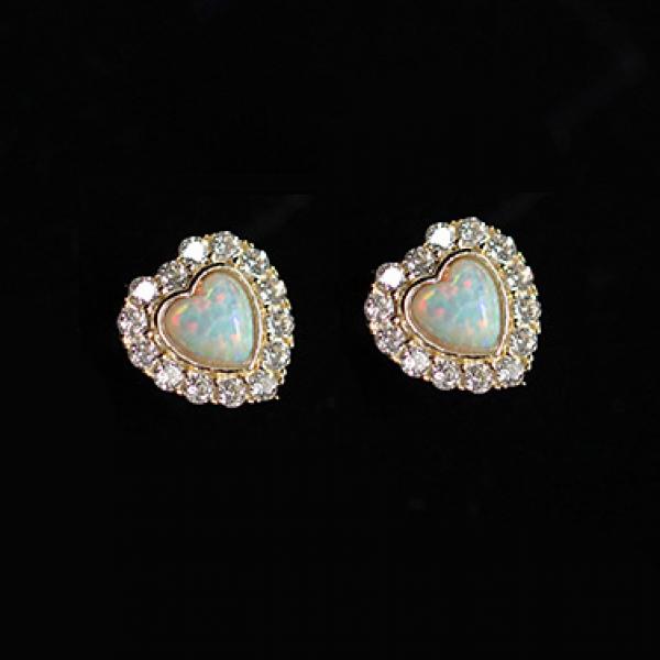 925 Silver Zircon Opal Heart Stud Earrings for Women
