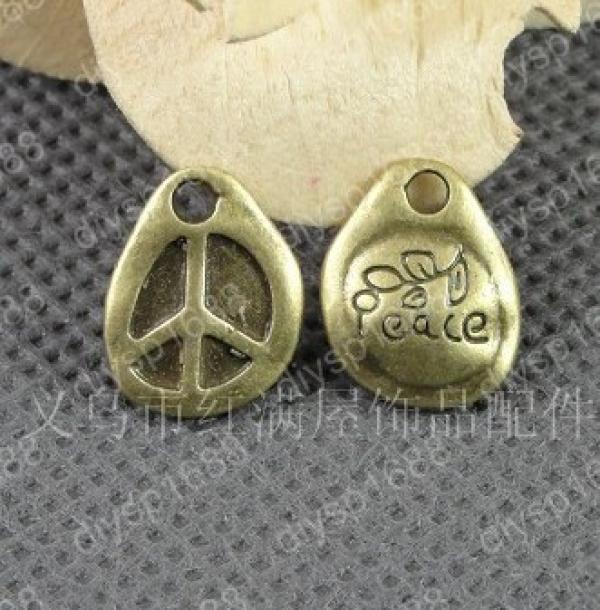 100pcs Antique Bronze Plated Peace Symbol Pendants 12*16MM