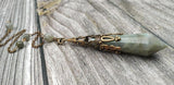 Antique Bronze Cap Labradorite Stone Point Healing Pendulum