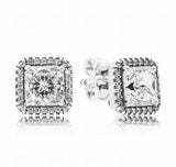 925 Silver Rose Elegant Crystal Stud Earrings Wedding Gift