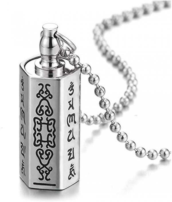 Steel Cylinder Medicine Box Souvenir Holder Storage Pendant Necklace