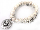 8mm Semi Precious Stone and Crystal Glass Beads Bracelet with Cross Charm