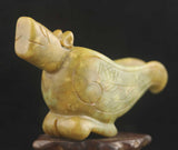 Antique Hand Carved Jade Dragon Cup Spoon Set