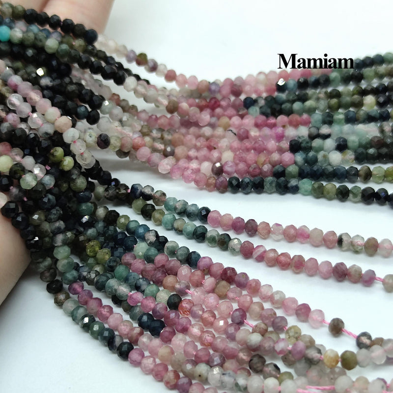 Mamiam Tourmaline Faceted Rondell Beads 2.8x3.8mm