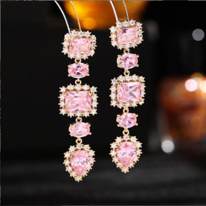 Square Zircon Silver Earrings French Style