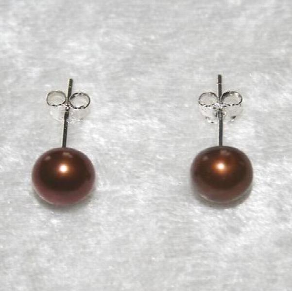 Pearl Mid Brown 6mm Freshwater Pearl Stud Earrings S925 Sterling Silver