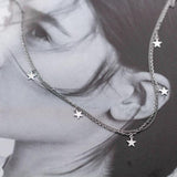 S925 Sterling Silver Star Pendant Double Chain Necklace Women Jewelry
