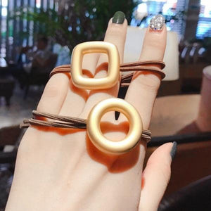 Metal Round Square Rubber Band Women Hairwear Accessories