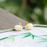 Hetian Jade Hare Rabbit Stud Earrings 925 Silver Animal Jade Earrings