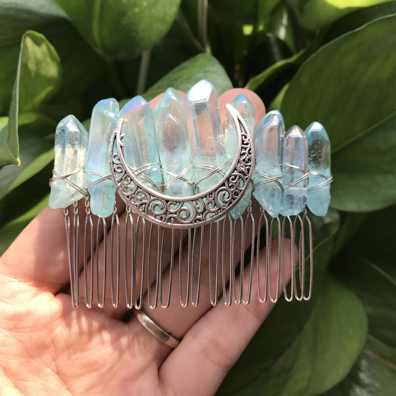 Quartz Point Wire Wrap Hair Combs, Crystal Tiara Jewelry