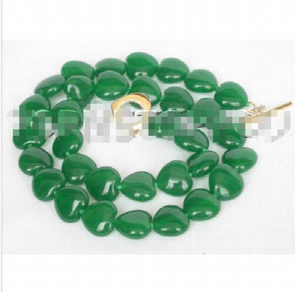 Fast HOT Healthy 12mm heart-shape green jade beads necklace