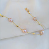 Pink Purple Akoya Pearl Station Bracelet for Women