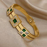 Green Crystal Stainless Steel Bracelet for Women