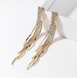 Natural Stone Water Ripple Tassel Zircon Earrings